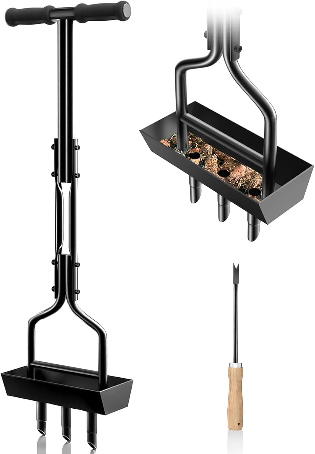 EEIEER Manual Lawn Aerator Tool with Soil Storage Basket - 2025 Upgrad