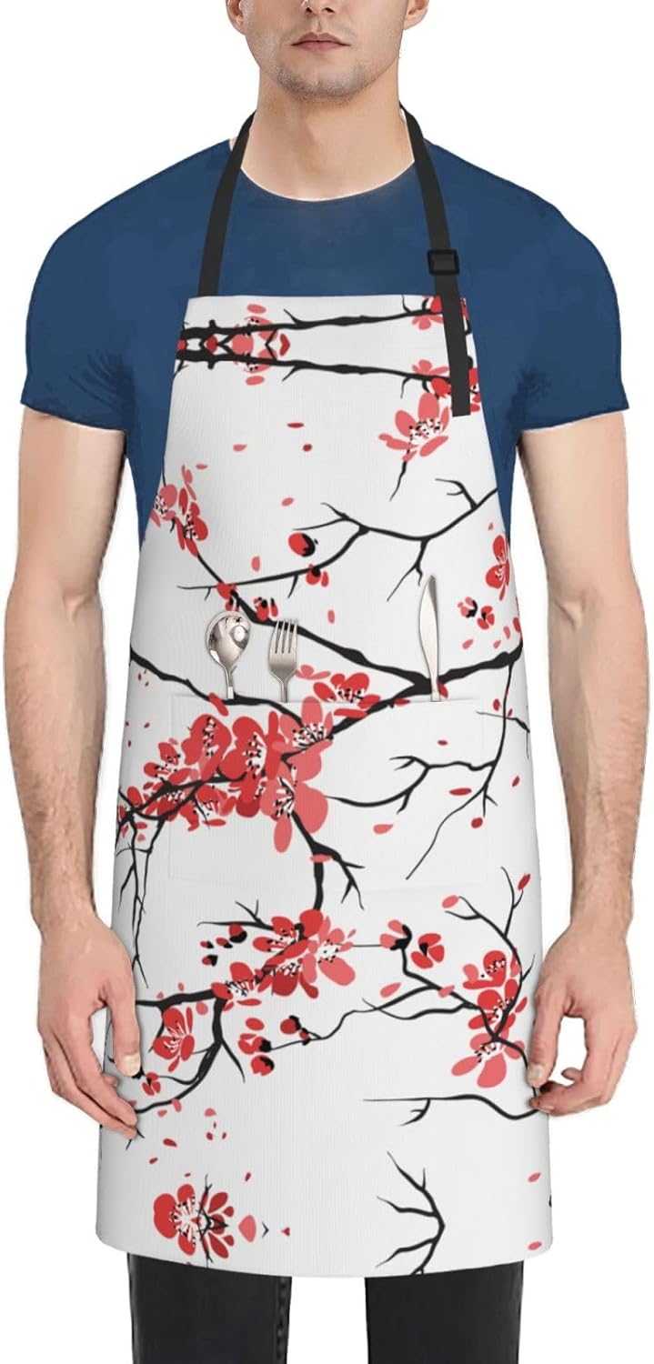 delicate cherry blossoms Print 28x33 In Adult Kitchen Apron with Pockets Versatile Chef Smock for Cooking Baking