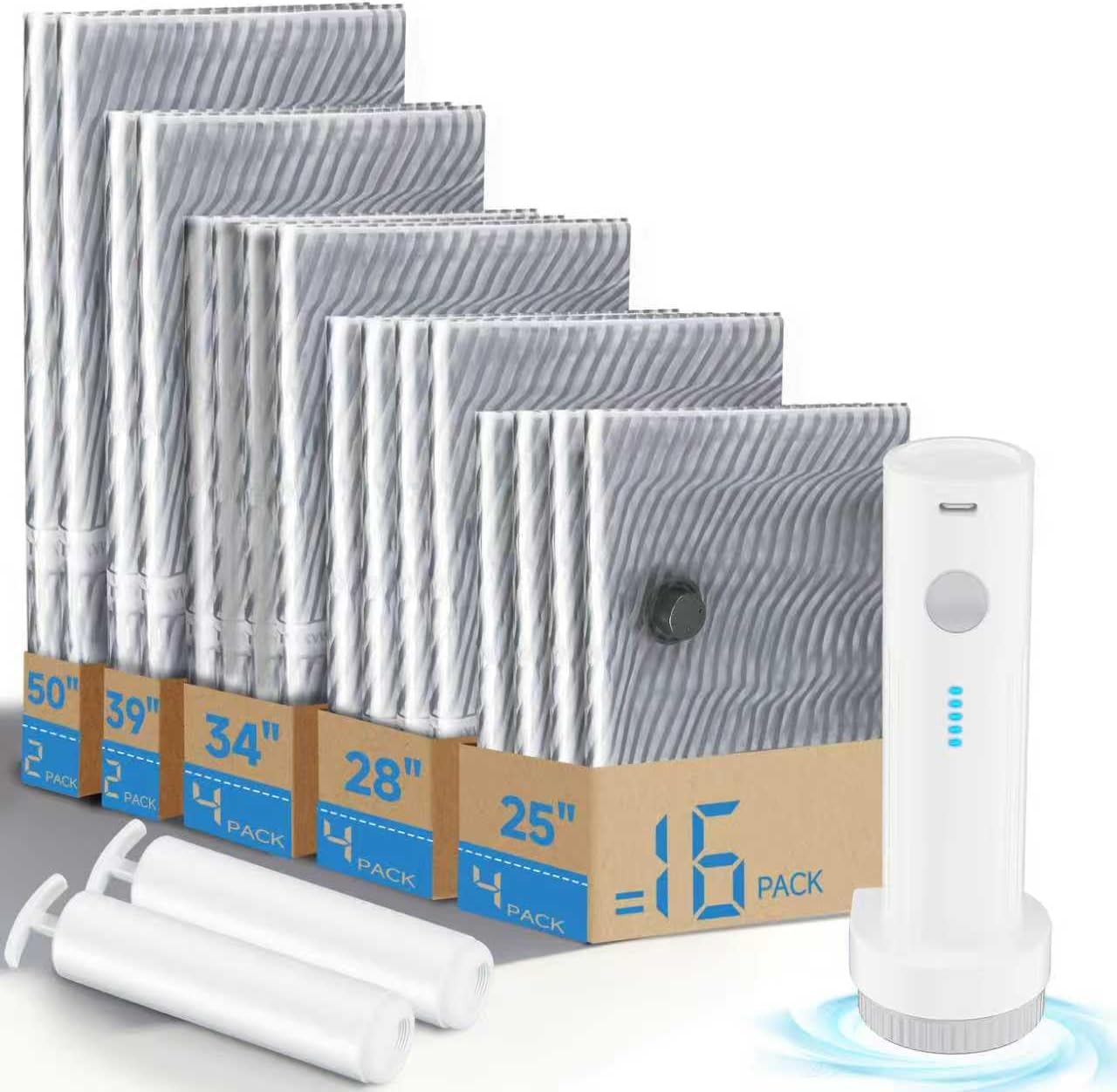 16 PCS Vacuum Seal Bags for Clothing with Electric Air Pump, Compressi
