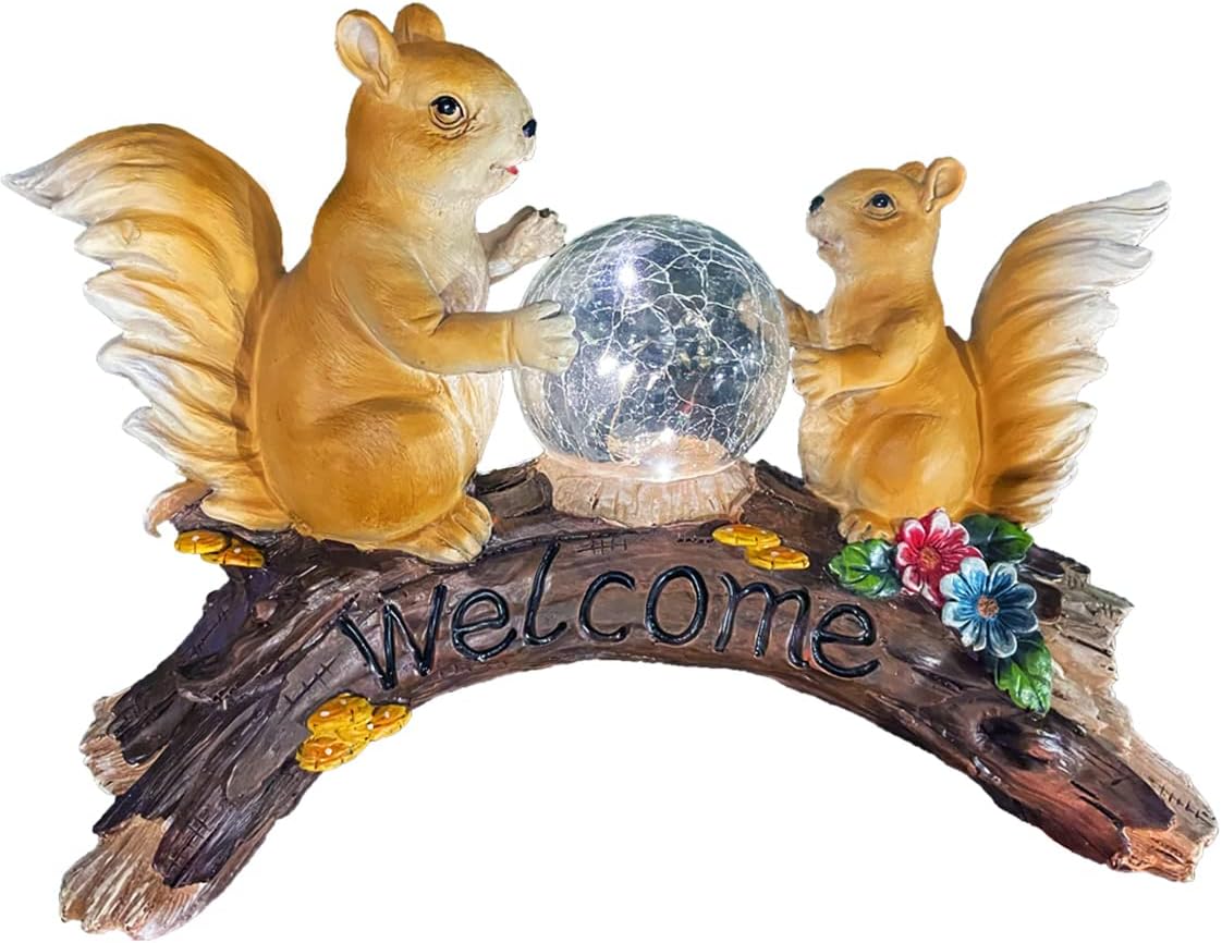 Solar Powered Squirrels on a Log Outdoor LED Garden Light Decor, Garden Ornament (Squirrels on a Log)