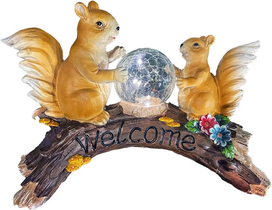 Solar Powered Squirrels on a Log Outdoor LED Garden Light Decor, Garden Ornament (Squirrels on a Log)