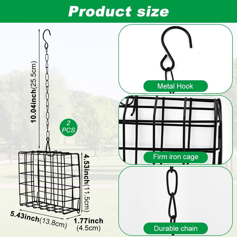 2Pcs Outdoor Suet Cage Bird Feeder, Suets Hanging Bird Feeder fo Attracting Birds, Single Suet Cake Capacity, Fruit Holder Style for Garden Yard Outside Hanging