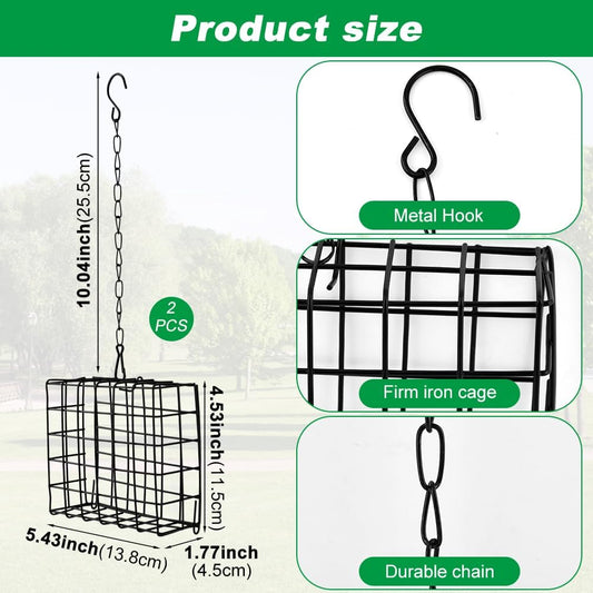 2Pcs Outdoor Suet Cage Bird Feeder, Suets Hanging Bird Feeder fo Attracting Birds, Single Suet Cake Capacity, Fruit Holder Style for Garden Yard Outside Hanging