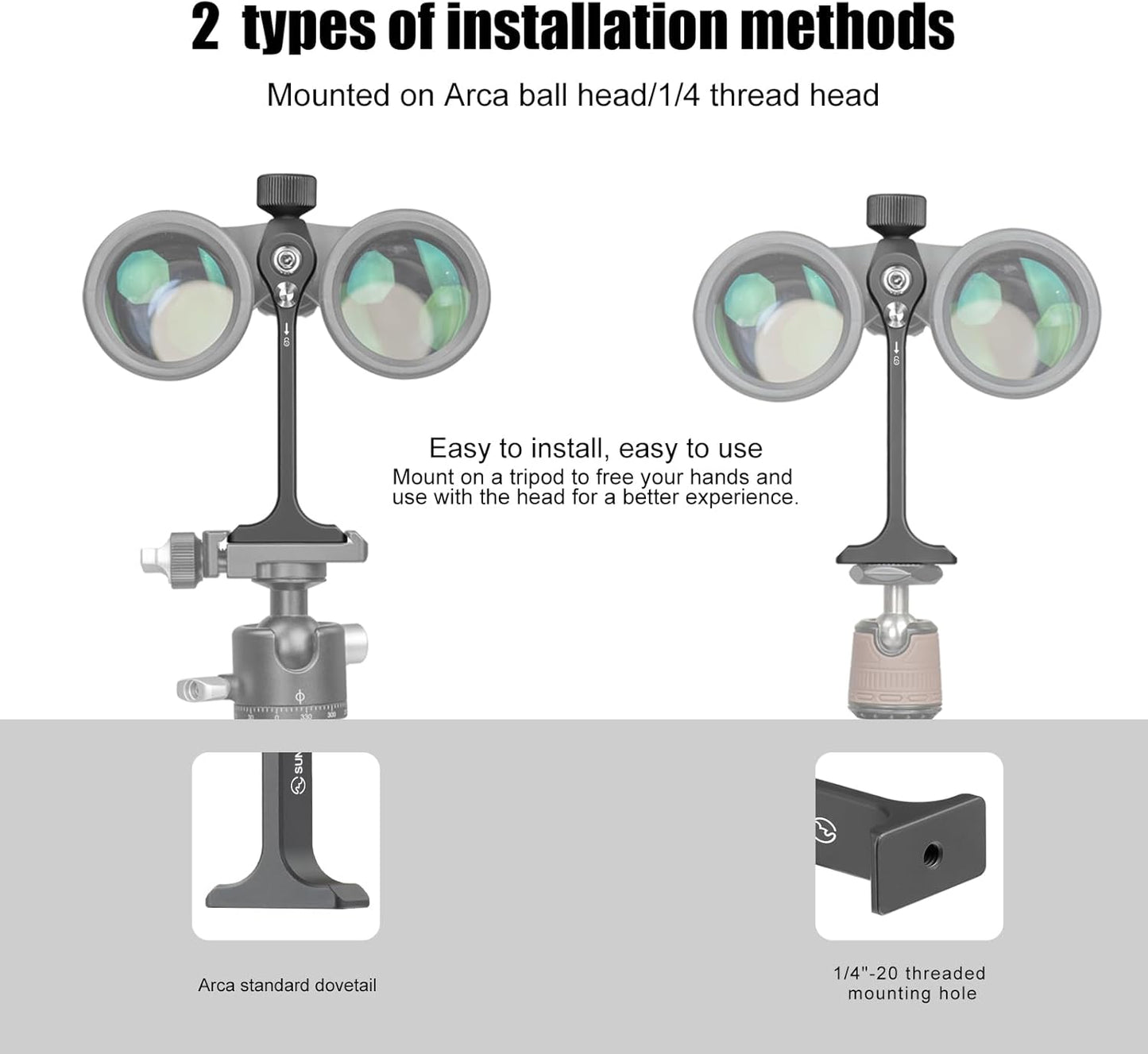 SUNWAY Binocular Tripod Adapter Accessories,with Arca Swiss Mount Plate and 1/4 Thread Hole,BTA-01