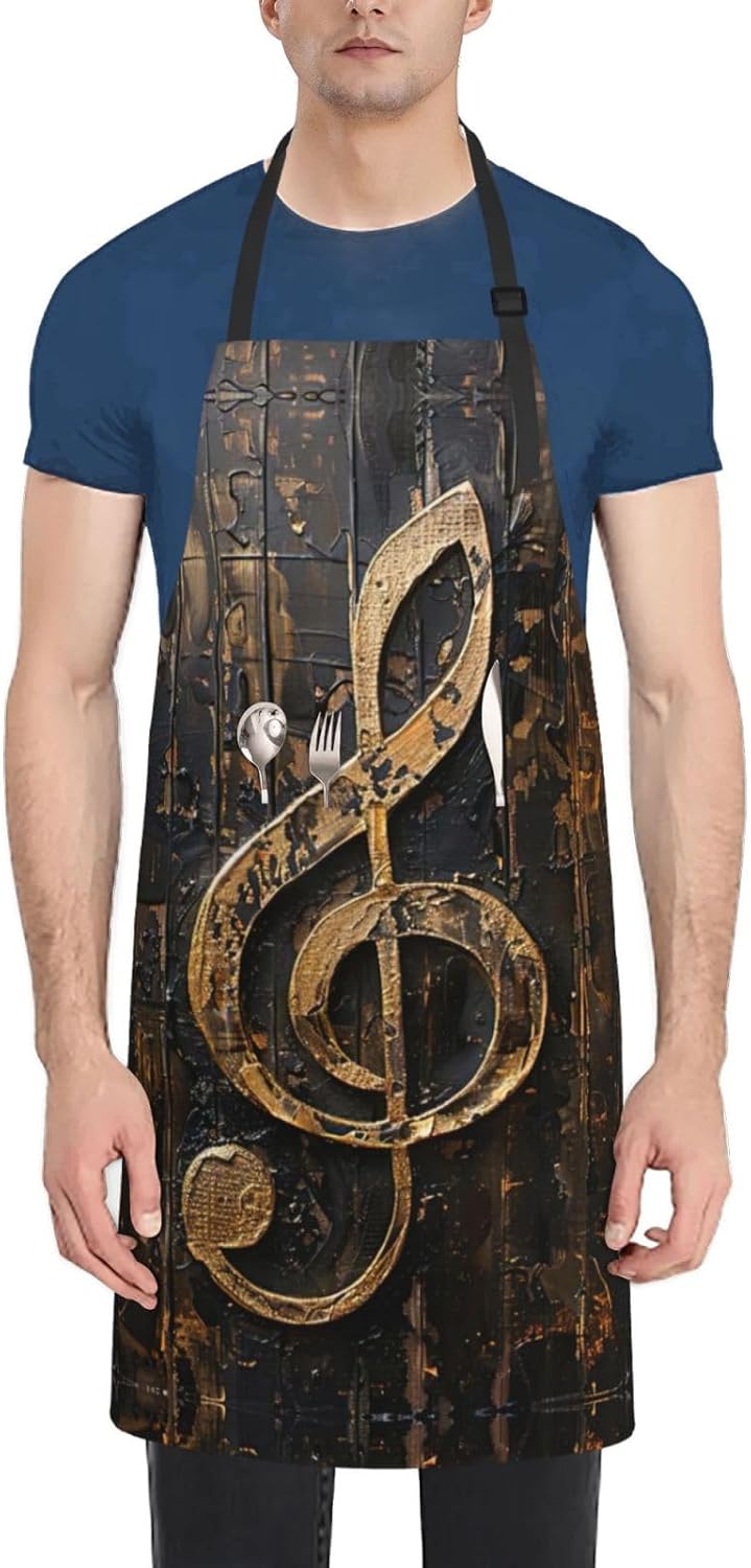 Music Symbol Print Laundry apron 28x33 In Waterproof Kitchen Apron with Pockets for Cooking Baking