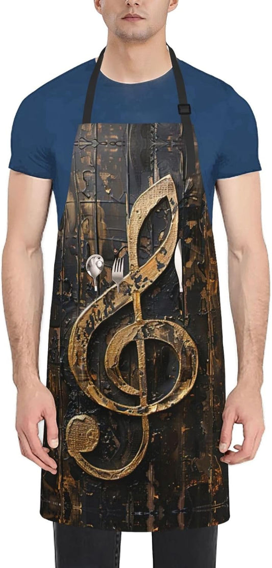 Music Symbol Print Laundry apron 28x33 In Waterproof Kitchen Apron with Pockets for Cooking Baking