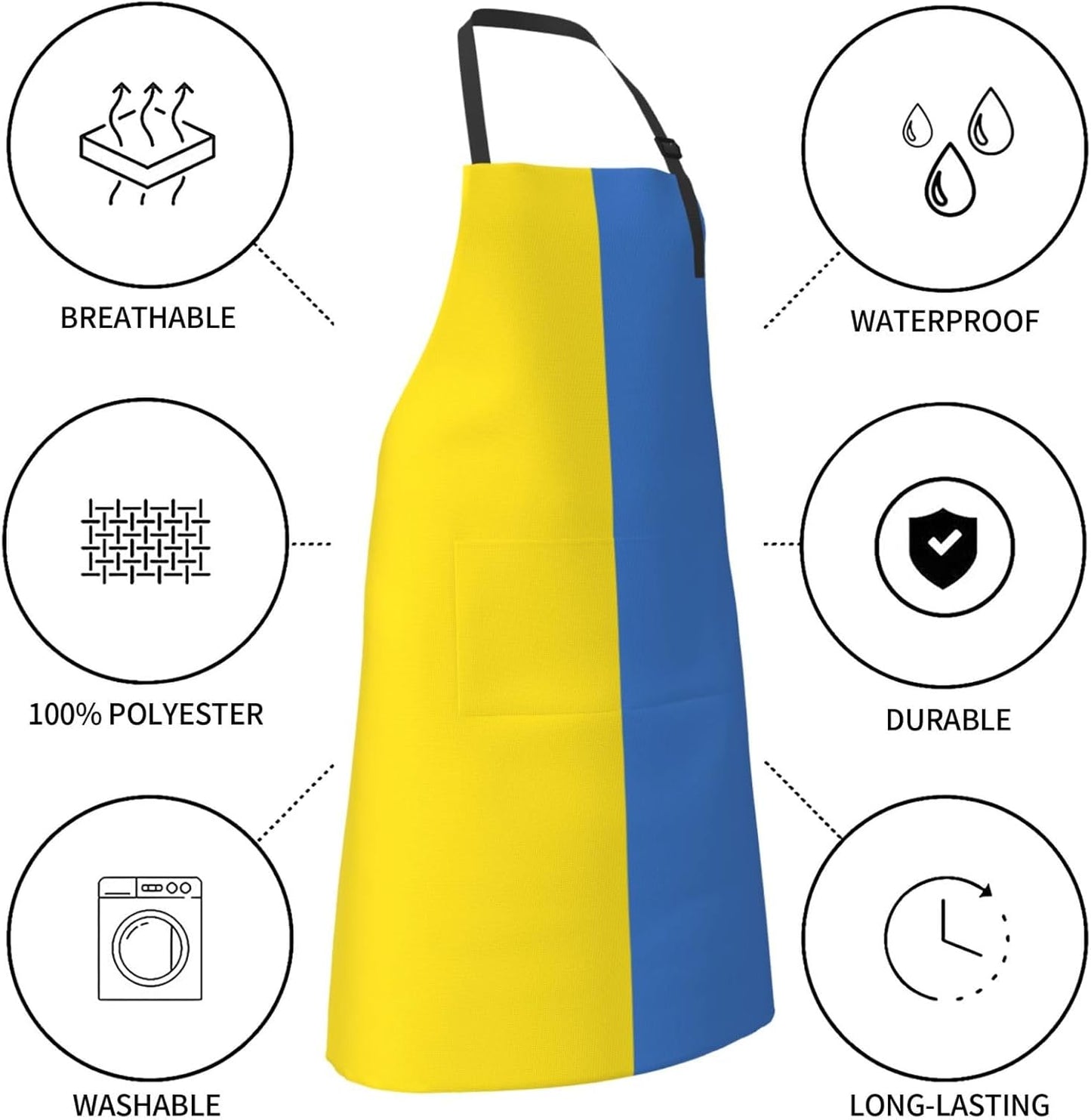 Ukrainian flag print Waterproof chef's apron with pocket apron for kitchen cooking baking barbecue and gardening