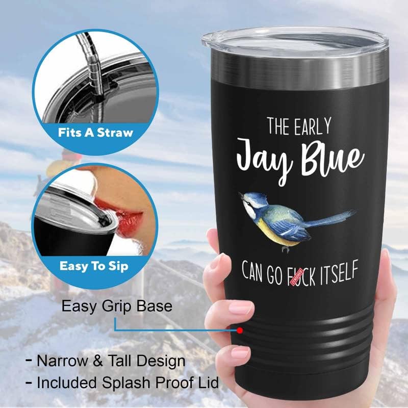 Bird Lover Black Edition Viking Tumbler 20oz - Early Jay Blue go - Hummingbird Nest Cage Parrot Dad Gardening Outdoor Birdwatcher Feeder