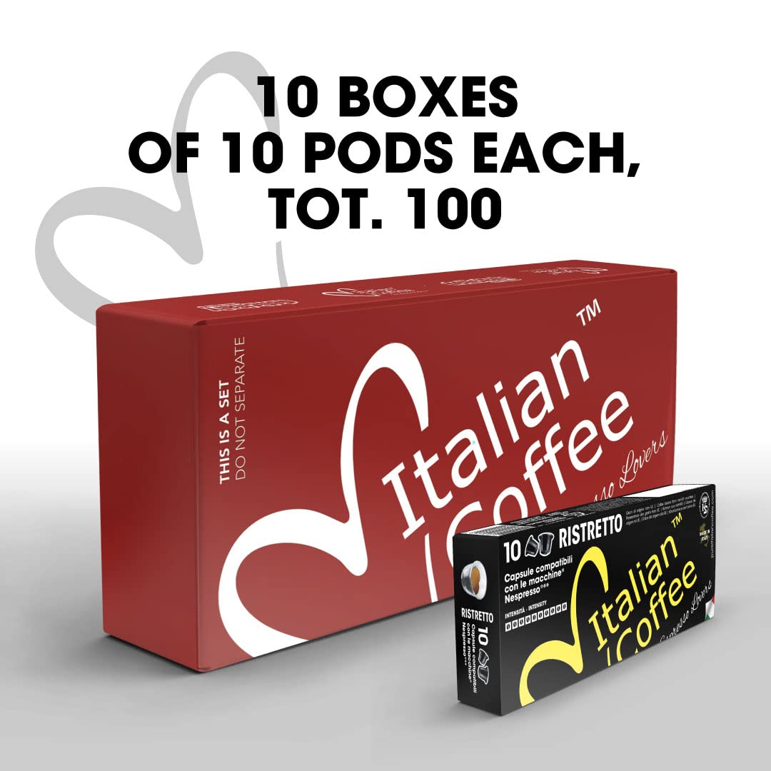 Italian Coffee for Espresso Lovers pods compatible with Nespresso Original machines, Italian Expresso capsules (100 Ristretto regular pods, 100 Count (Pack of 1))