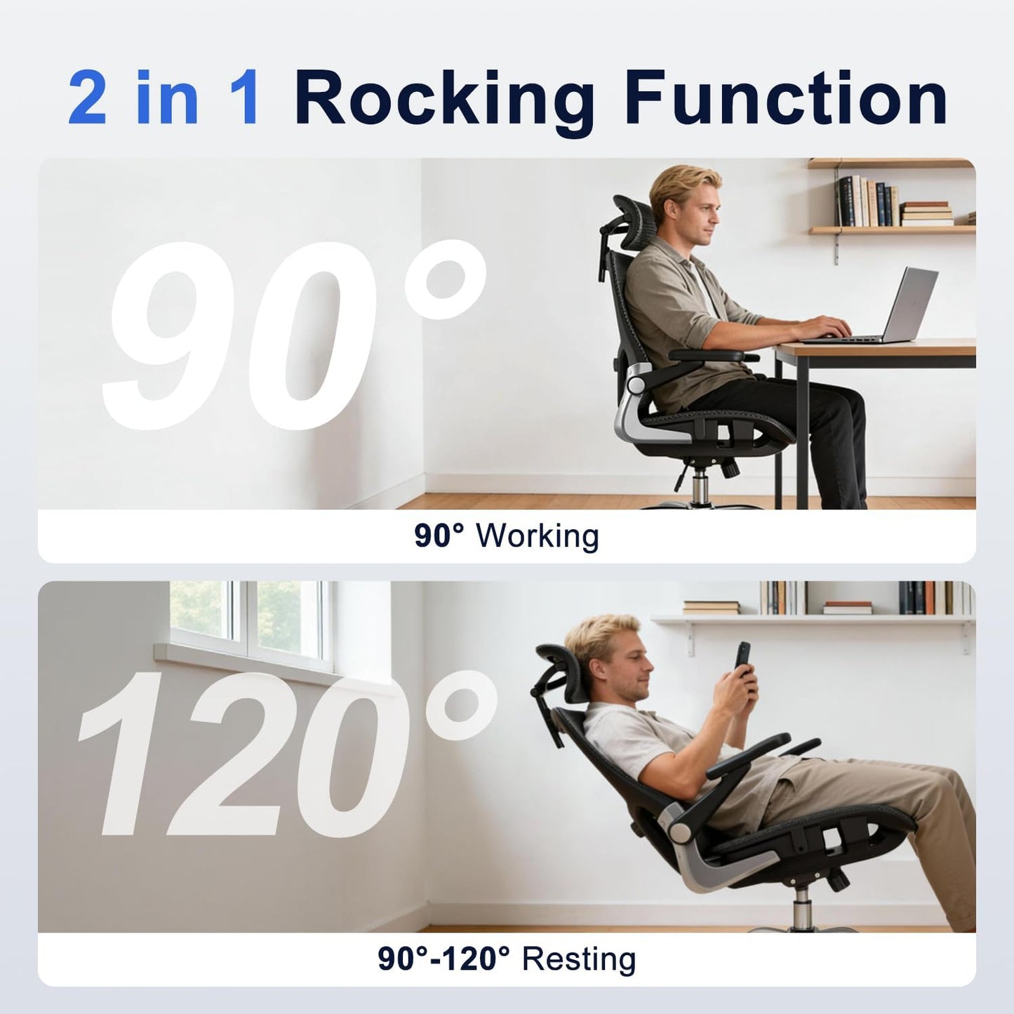 Ergonomic Office Chair, Mesh Seat Cushion with 3D Armrests and 3D Head