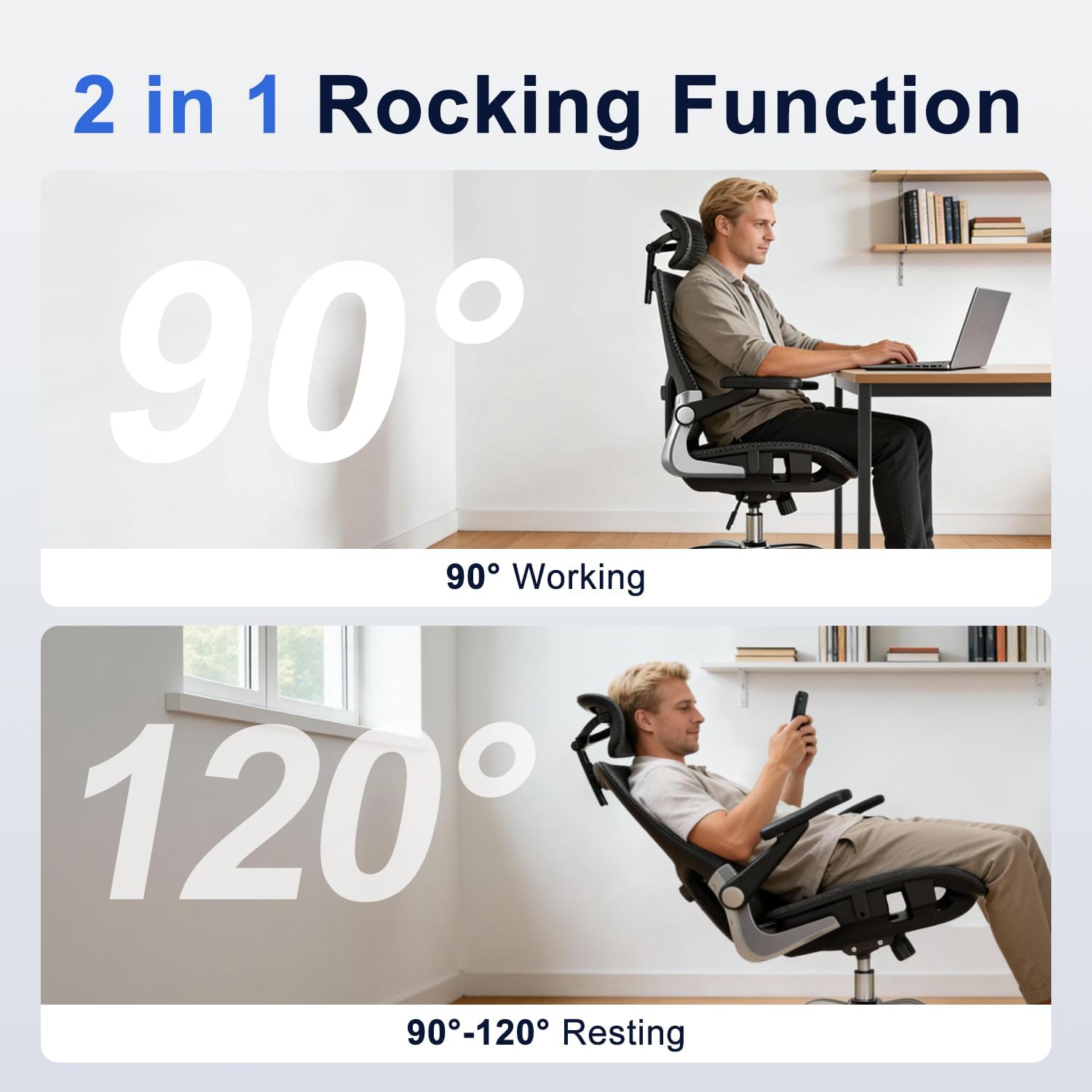Ergonomic Office Chair, Mesh Seat Cushion with 3D Armrests and 3D Head