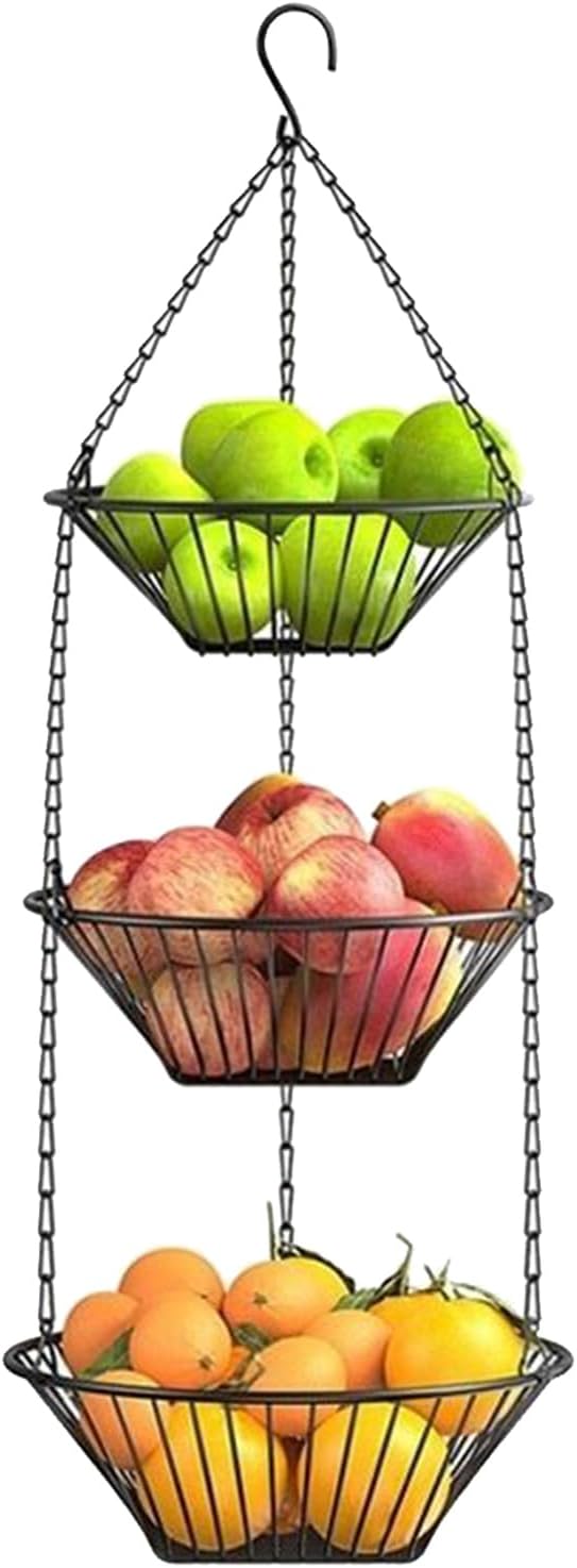 3-Tier Iron Storage Basket - Kitchen and Pantry Organizer for Fruits, 