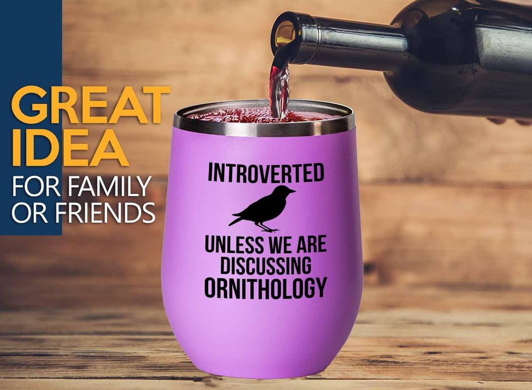 Birding Pink Edition Wine Tumbler 12oz - Introverted unless - Bird Fee
