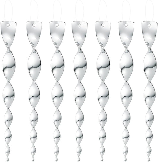 12 Pack 12 Inches Silver Wind Twisting Rods with Reflective Spiral Design, Hanging Wind Spinner Keep Birds Away for Outdoor Yard, Garden, Farm and Christmas Tree Decorations