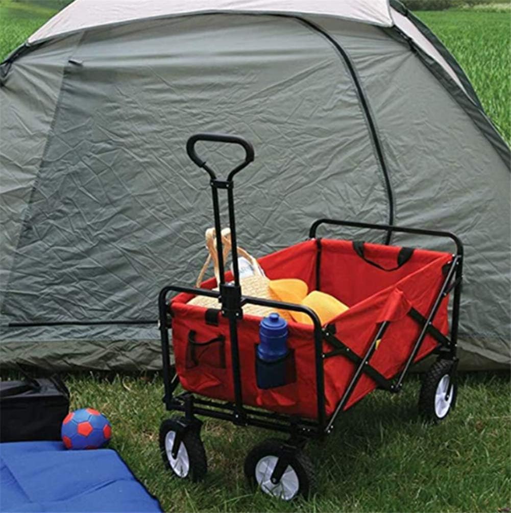 Garden Trolley Cart Foldable Pull Wagon with Removable Canopy Ice Bag Large Capacity BBQ Outdoor Four-Beach Fishing Shopping Camp Trolley,100X50x75cm