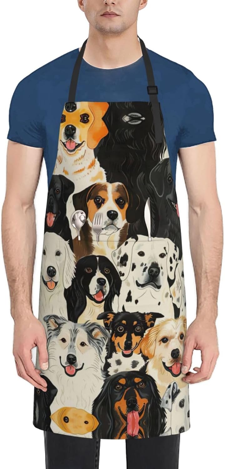 Dogs pattern Print Laundry apron 28x33 In Waterproof Kitchen Apron with Pockets for Cooking Baking