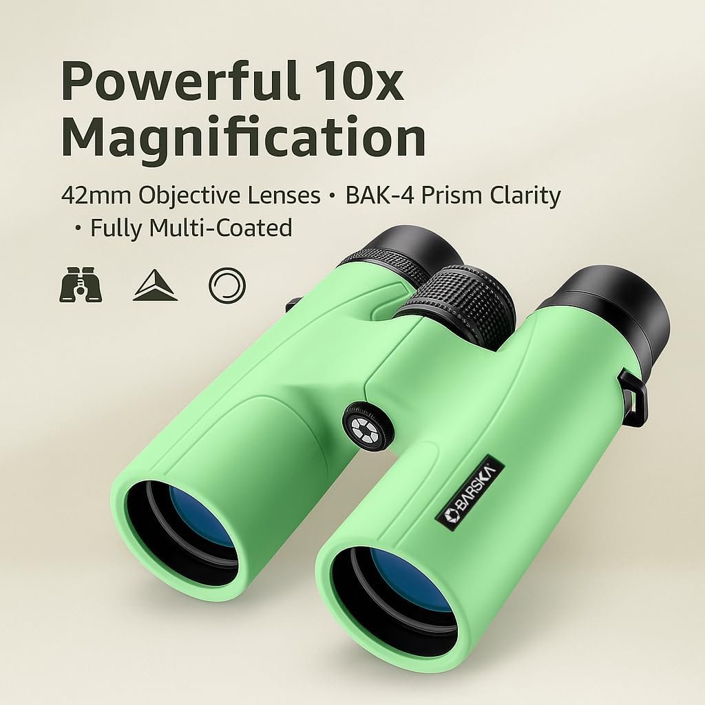 Barska Crush 10x42 Binoculars – Lightweight, Compact & Shockproof Design in Bright Colors for Hiking, Travel, Concerts, Sports, Great Gift Idea – Case & Strap Included