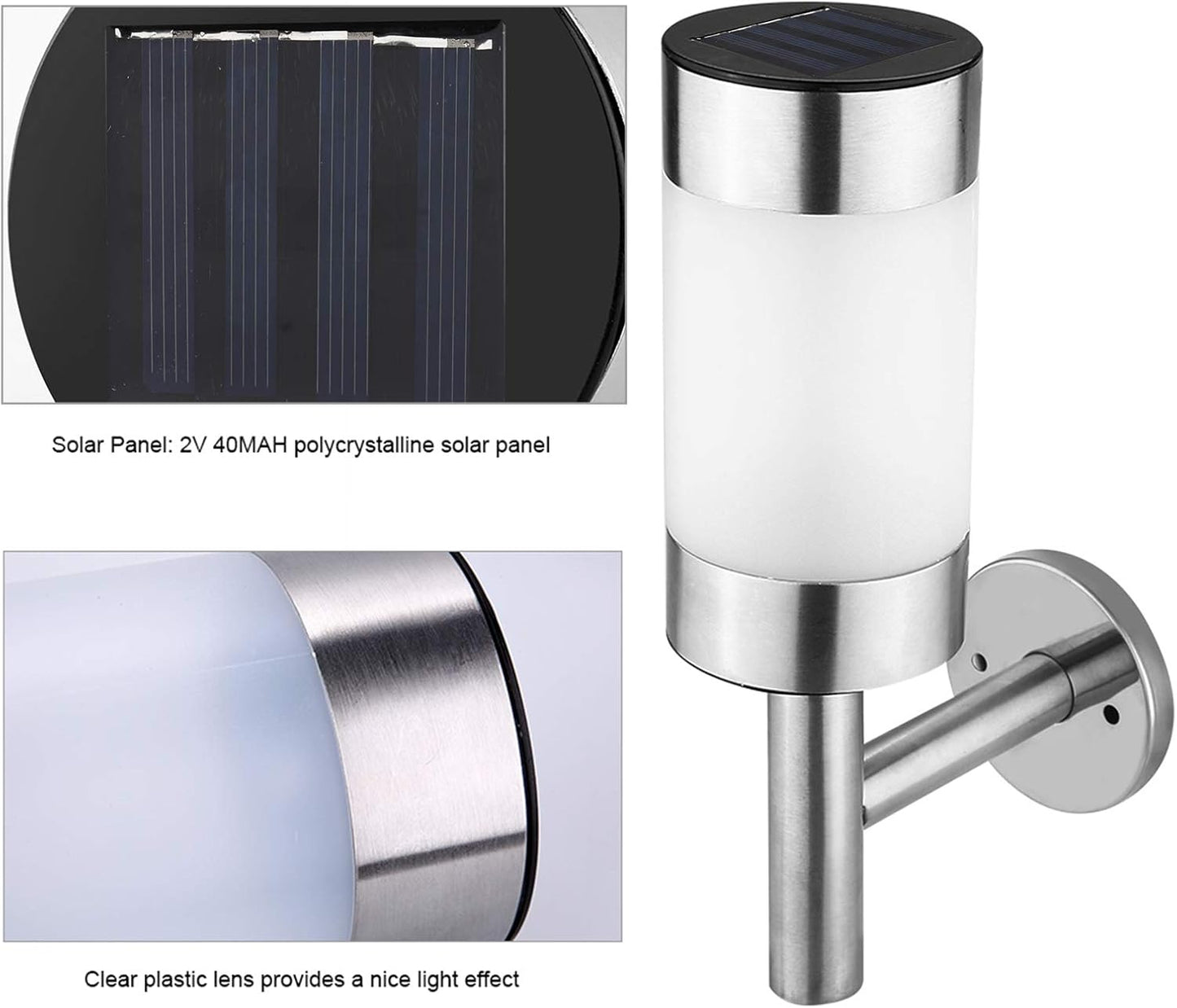2pcs LED Solar Power Wall Mount Light, Stainless Steel Wall Light, Outdoor Wall Mounted Solar Power Light Lamp for Landscape Garden Yard Sensor Lamp Home Decoration, Stainless Steel Wall Light, 2pcs
