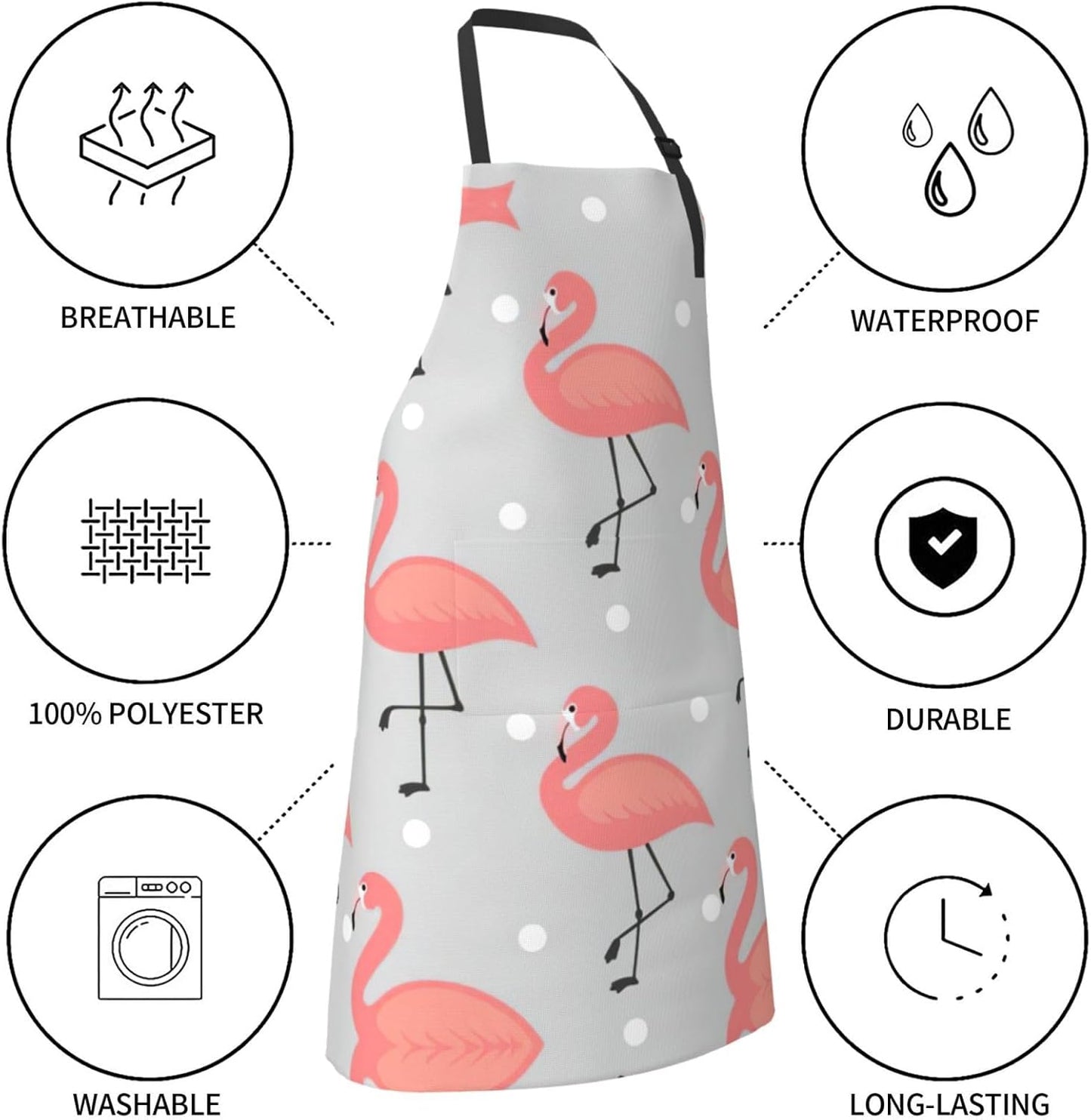 Flamingo Print Laundry apron 28x33 In Waterproof Kitchen Apron with Pockets for Cooking Baking