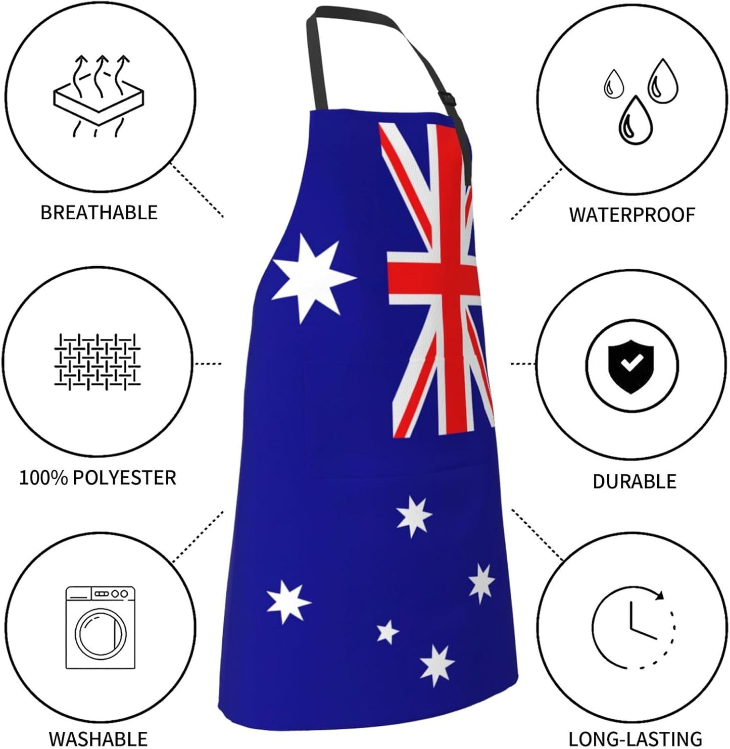 Australian flag print Waterproof chef's apron with pocket apron for kitchen cooking baking barbecue and gardening