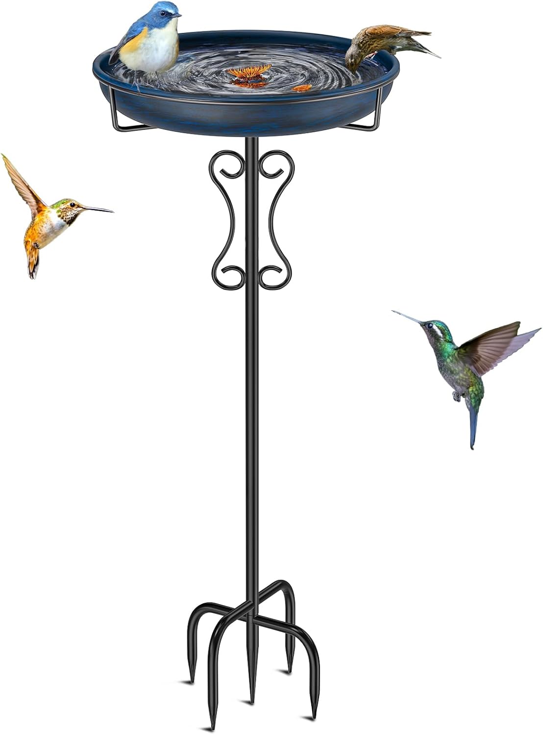 Metal Bird Bath for Outside,Upgraded 5 Pronged Base Birdbath & Feeder 
