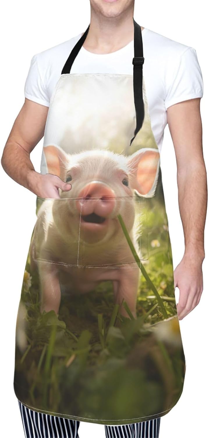 piggy print Waterproof apron with pocket adjustable cooking apron for adult kitchen bibs to bake