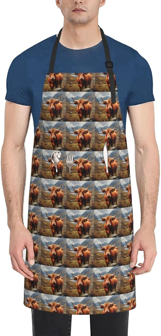 YANYU Cow Print 28x33 In Kitchen Apron Stylish Chef Apron with Pockets for Cooking Baking Painting
