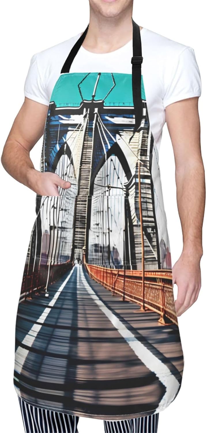 Brooklyn Bridge Print Laundry apron 28x33 In Waterproof Kitchen Apron with Pockets for Cooking Baking