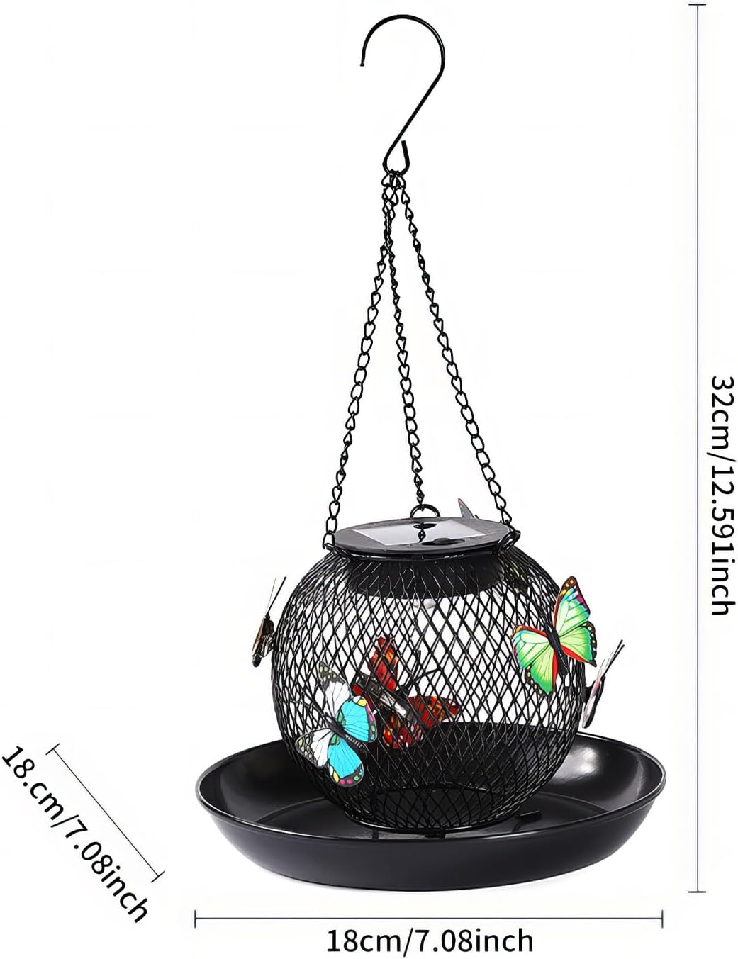 Bird Feeders for Outdoors Hanging, Outside Metal Wild Bird Feeder with Solar Light, Garden Decor for Yard/Patio -Birthday Gifts for Women Mom Grandma Bird Lovers