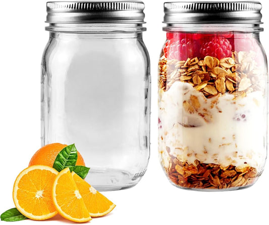2 Pack Regular Mouth Mason Jars 16oz Glass Canning Jars with Airtight 