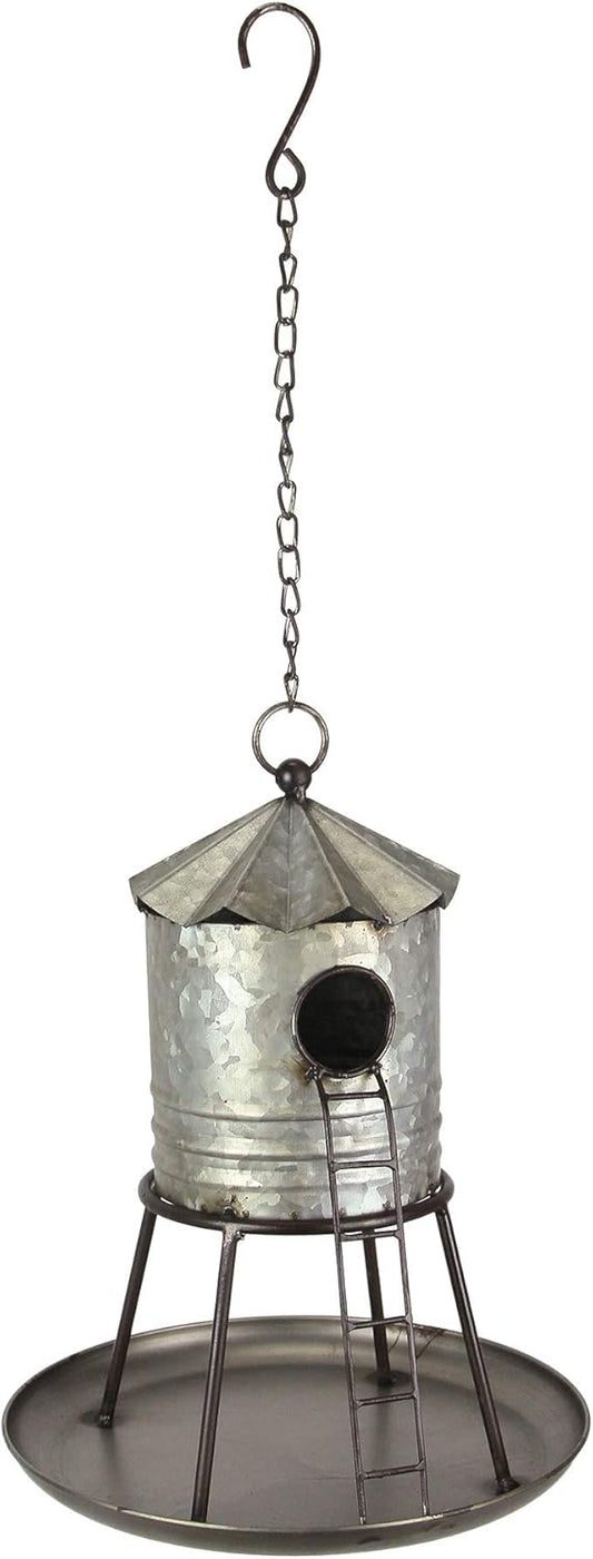 Galvanized Metal Hanging Birdhouse Distressed Silo Rustic Water Tower 