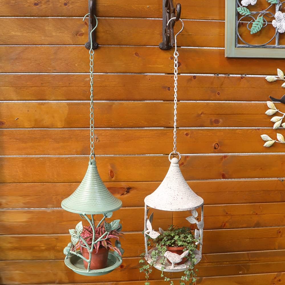 Metal Vintage Green Hanging Bird Feeder,Distressed Hanging Bird Bath Feeder for Outdoors (Green)