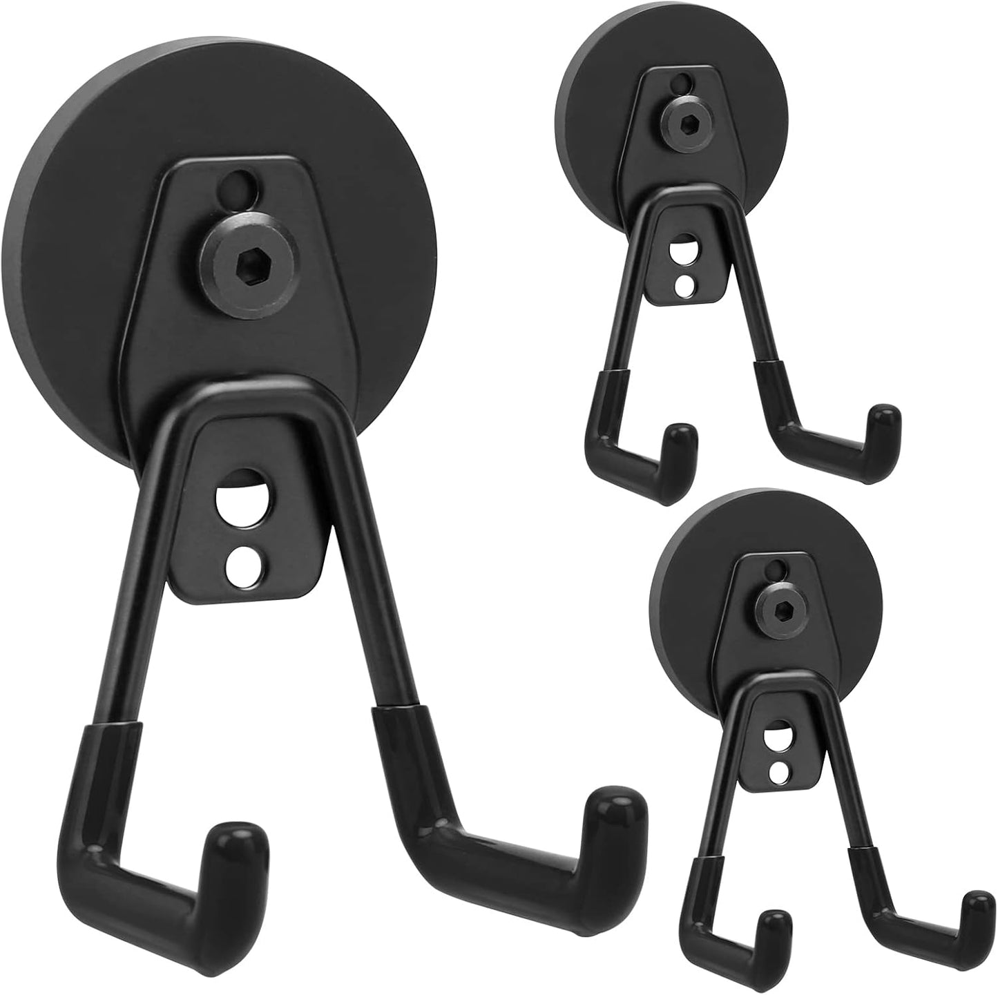 Homde Strong Magnetic Hook, 3 Pack Heavy Duty Magnet Holder Double Hanging Design, 2.6inch Industrial Utility Garage Hanger for Toolbox, Hammer, Garden Tools, Drills, Hose
