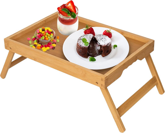 Artmeer Bed Tray Table with Folding Legs,Bamboo Breakfast in Bed for T