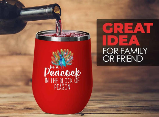 Bird Lover Red Edition Wine Tumbler 12oz - Peacock block pgeons - Humm