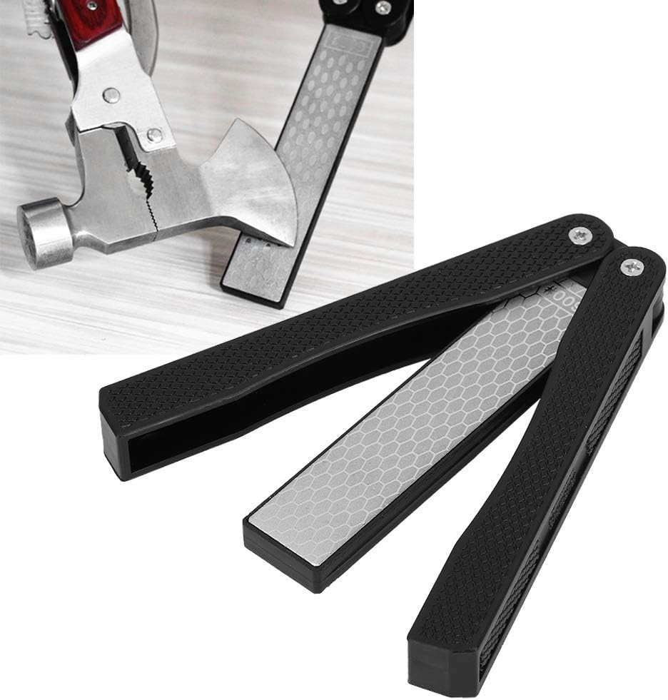 Double Sided Sharpener, Garden Tool Sharpener Knife Sharpener Folding Pocket Knife Sharpener Portable Sharpening Stone for Scissor Pruners Loppers(New black)
