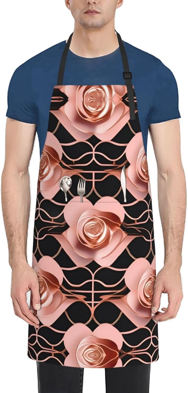 Rose Gold Pattern Backgrounds print Waterproof chef's apron with pocket apron for kitchen cooking baking barbecue and gardening