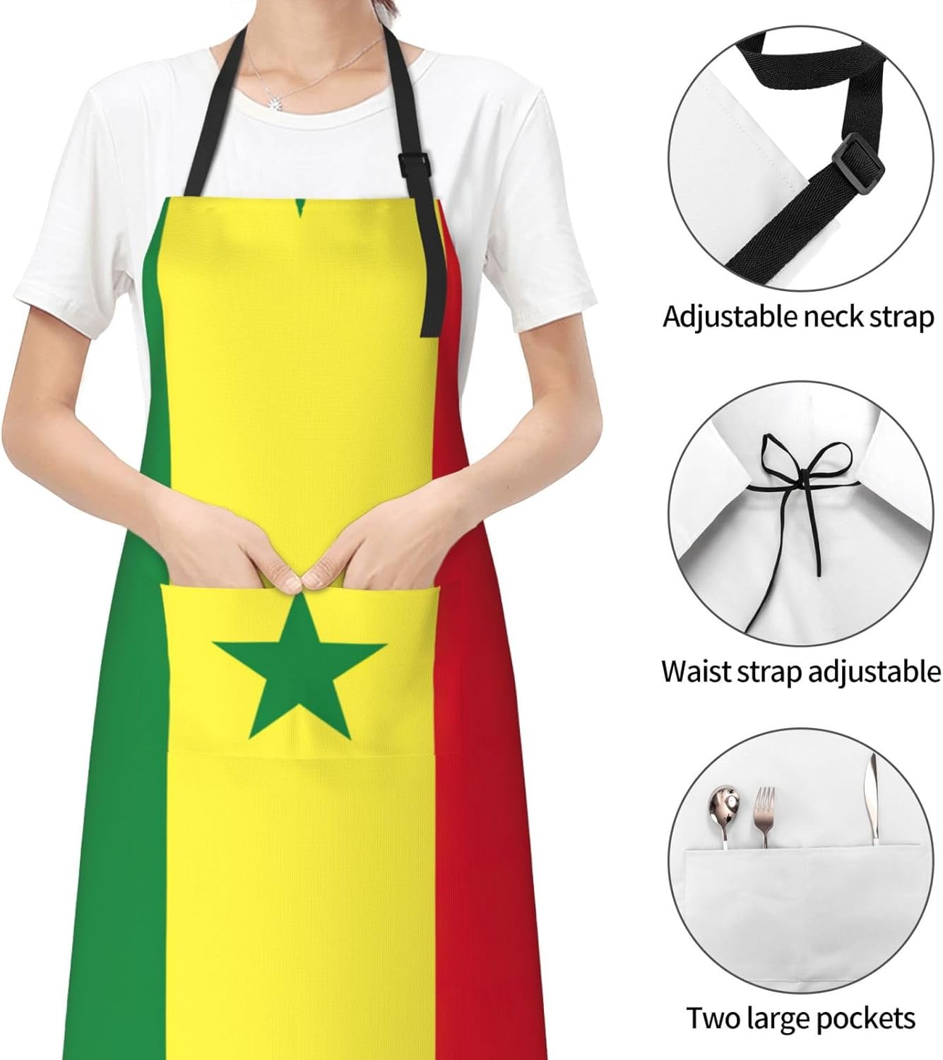 Flag of Senegal print Waterproof chef's apron with pocket apron for kitchen cooking baking barbecue and gardening