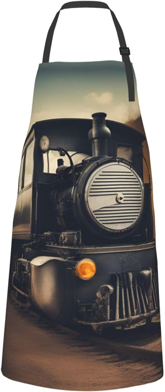 locomotive print Waterproof chef's apron with pocket apron for kitchen cooking baking barbecue and gardening
