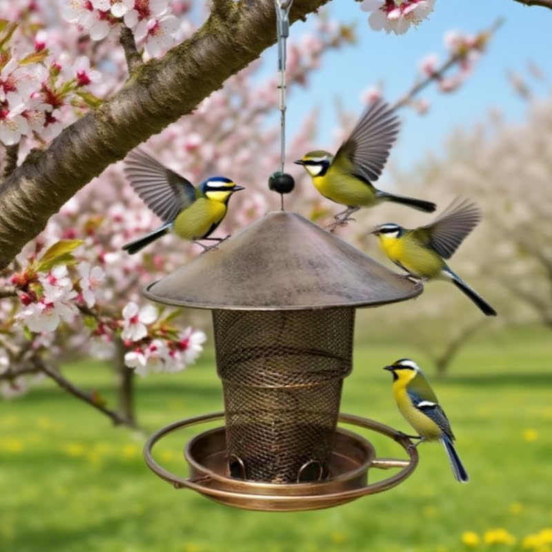 A Detailed and Magnificent Outdoor Hanging Bird Feeder with a Detachable roof (Golden Stretchable Style)