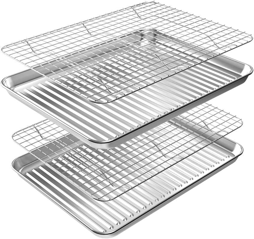 ROTTAY Baking Sheet with Rack Set (2 Pans + 2 Racks), Stainless Steel 