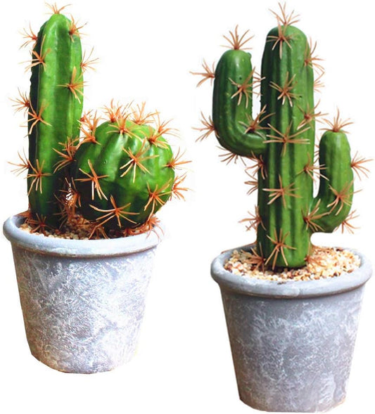 Artificial Succulent Plants,Fake Cactus Decorative Plants - Artificial Cacti with Gray Pots Planters,Artificial Faux Cactus for Home Décor House Office Ornaments