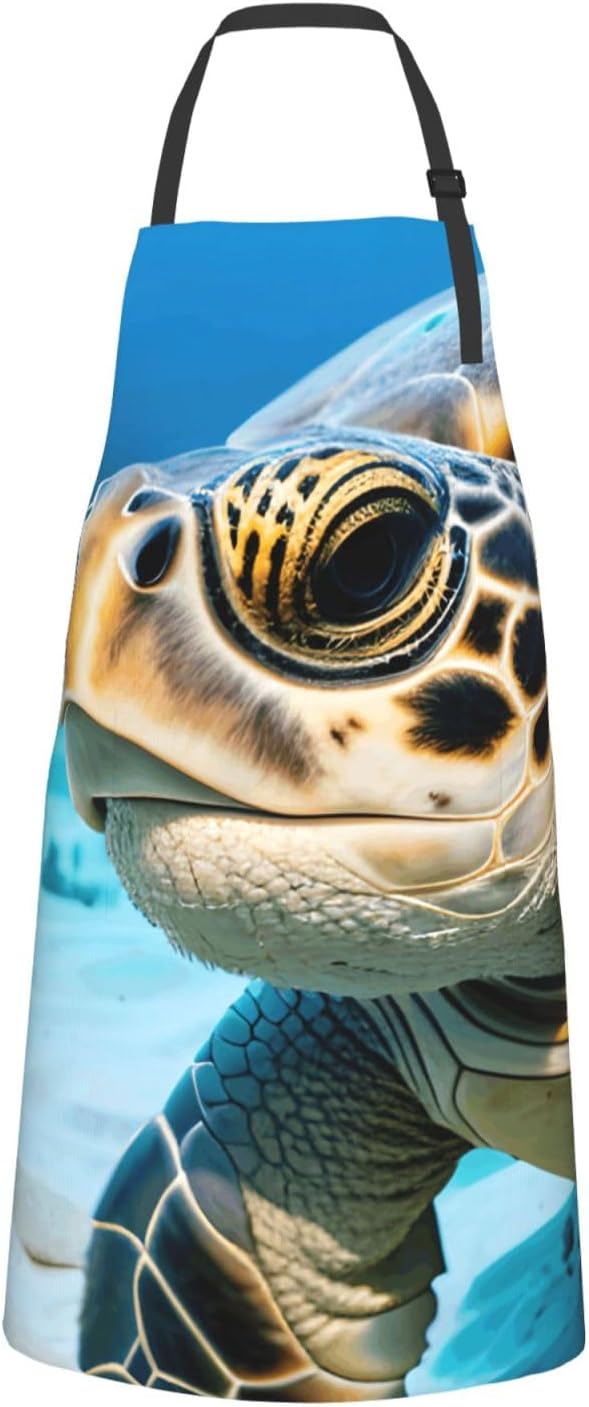 YANYU Big Sea Turtle Print 28x33 In Kitchen Apron Stylish Chef Apron with Pockets for Cooking Baking Painting