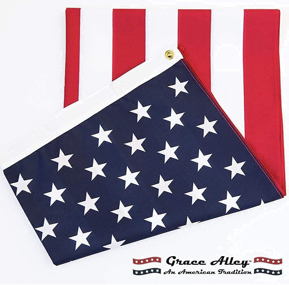 Grace Alley American Flag 3x5, Made in the USA, Outdoor UV Fade Resistant, Waterproof, Vibrant Color, Long Lasting Polyester Cotton Blend with Brass Grommets