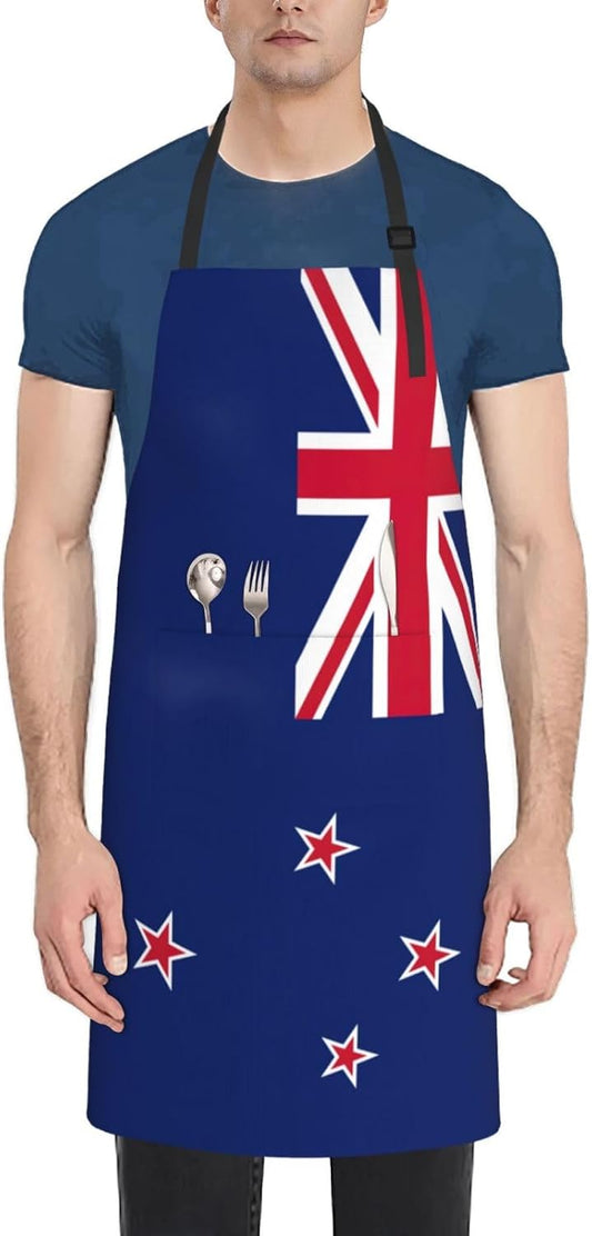 New Zealand Flag print Waterproof chef's apron with pocket apron for kitchen cooking baking barbecue and gardening