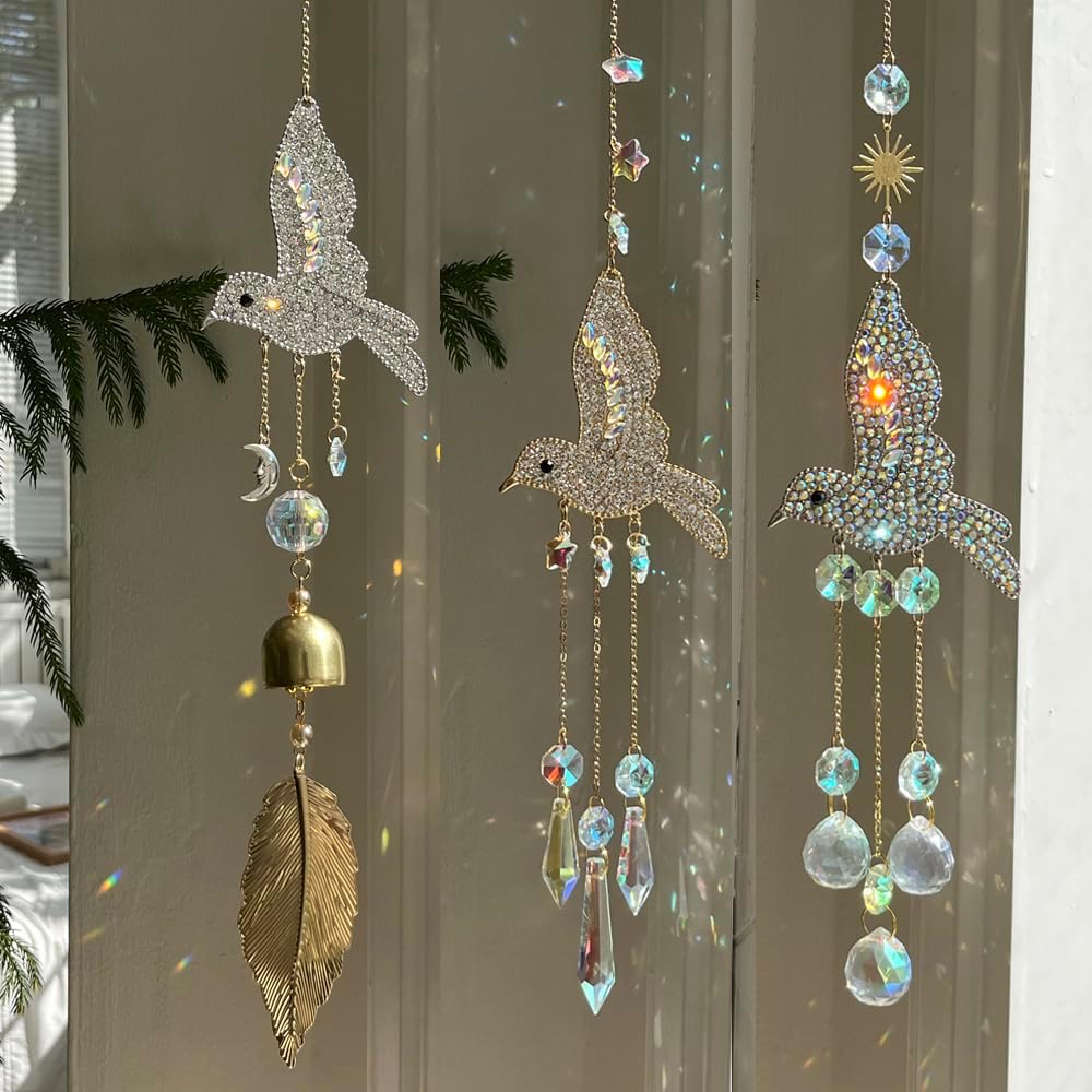 Rhinestones Hummingbirds Crystal Suncatcher Indoor Window Hanging Sparkling Bird Prism Sun Catchers