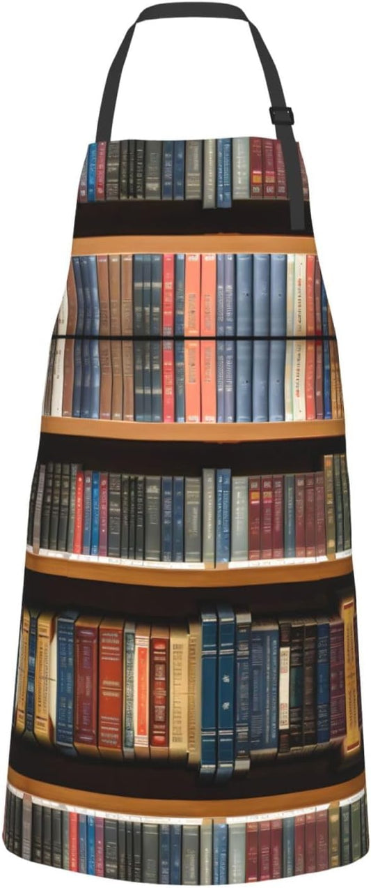 library bookshelf 1 print Waterproof chef's apron with pocket apron for kitchen cooking baking barbecue and gardening