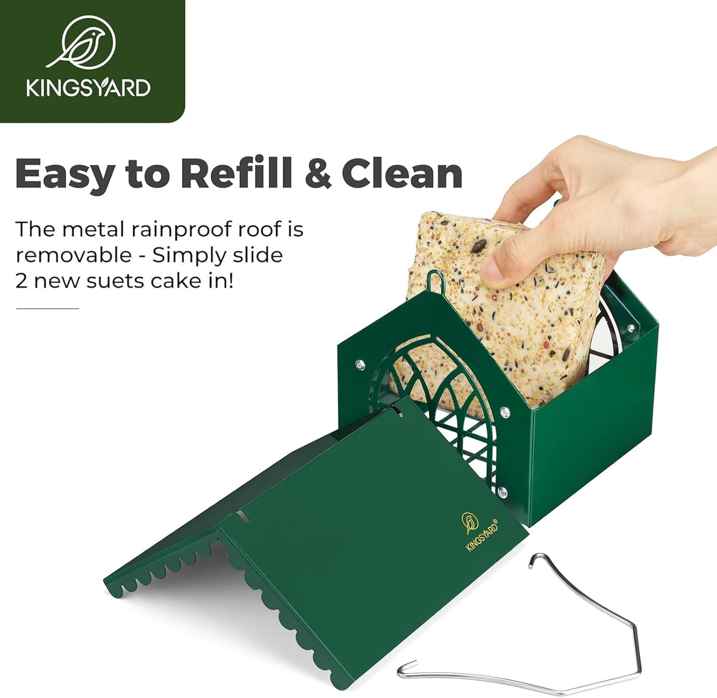 Kingsyard Double Upside Down Suet Feeder Squirrel Proof with Weatherproof Roof, All Metal Suet Feeders for Outdoors Hanging, Great for Downy Woodpecker Nuthatch Chickadee, Green