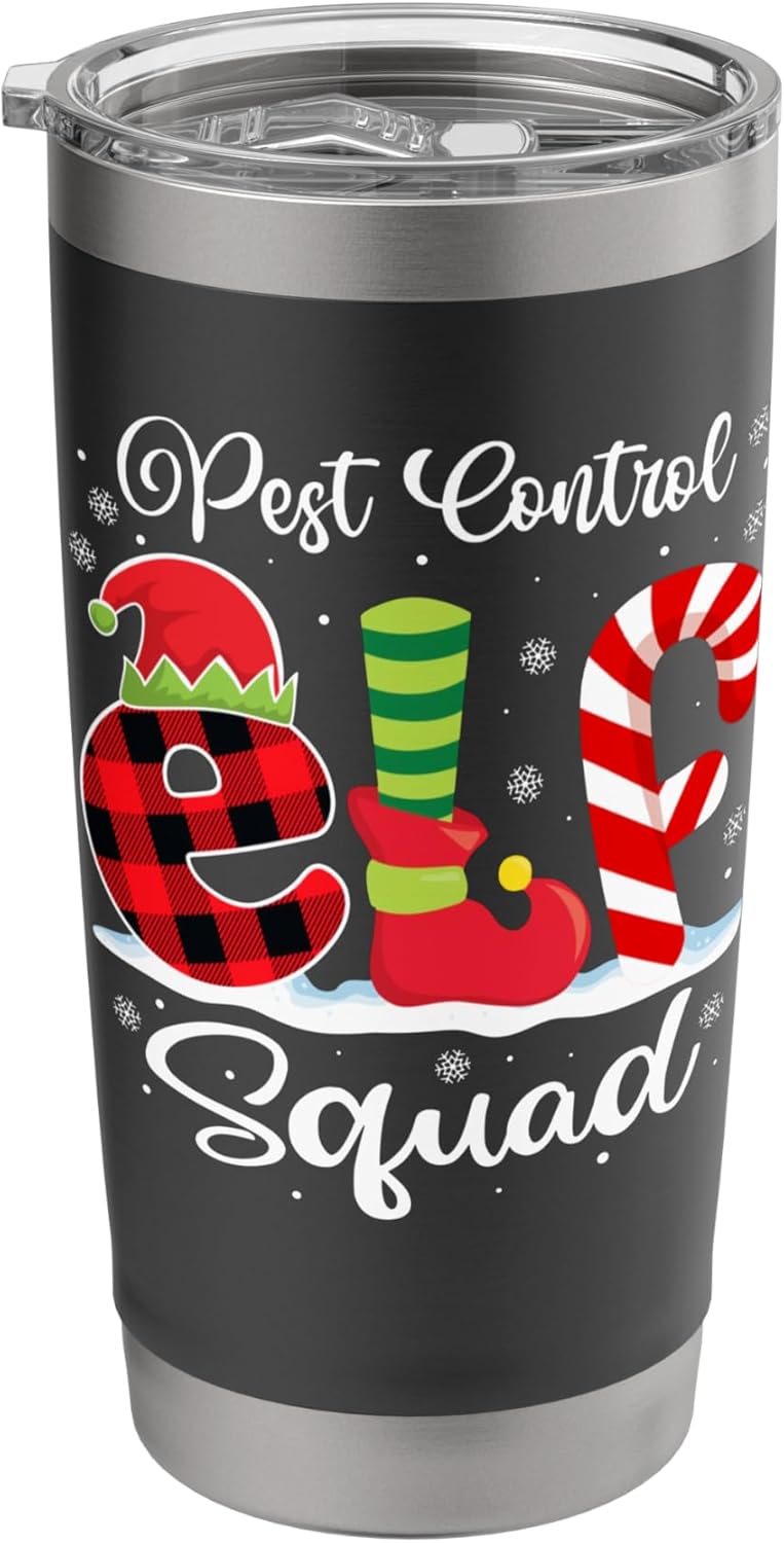 Pest Control Elf Squad Christmas Exterminator Matching X-mas Stainless Steel Insulated Tumbler