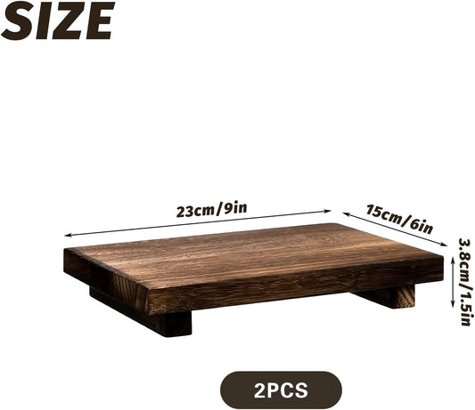 2 PCS Wood Pedestal Stand Risers for Decor, Small Wooden Tray Farmhouse Bathroom Decor for Soap Bottle Plant Makeup Candles Towels Jewelry, 9 x 5.9 x 1.57 Inch